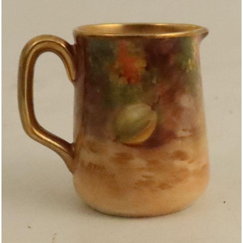 589 - A Royal Worcester miniature jug, decorated all round with fruit to a mossy background by H Aryton, h... 