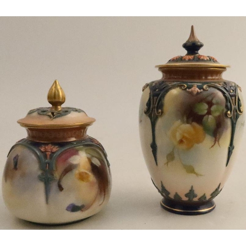 608 - A Royal Worcester quarter lobbed covered vase, decorated with flowers, shape number H169, height 6in... 