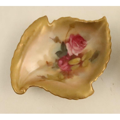 613 - A Royal Worcester leaf dish, decorated with roses, width 4.5ins, together with a quarter lobbed Roya... 