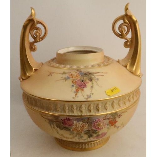 626 - A Royal Worcester blush ivory pot pourri, with cover and inner cover, decorated with flowers, shape ... 