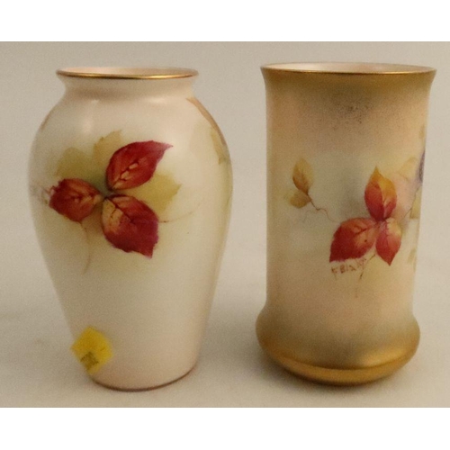 631 - Two Royal Worcester vases, decorated with Autumnal leaves and berries by K Blake, shape numbers G461... 