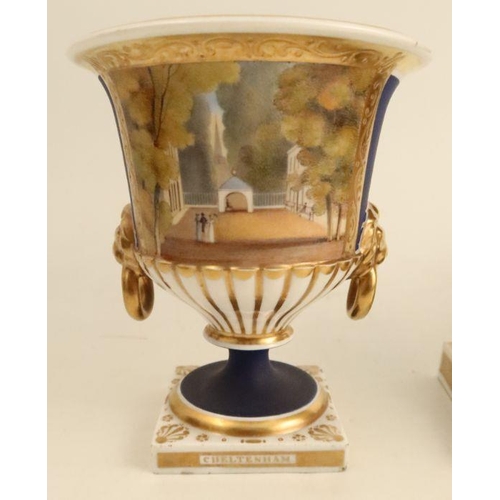 635 - A Chamberlains Worcester garniture of vases, the central vase decorated with a named view of Font Hi... 