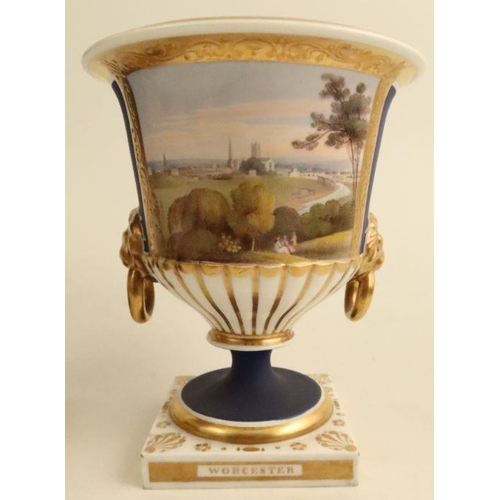 635 - A Chamberlains Worcester garniture of vases, the central vase decorated with a named view of Font Hi... 