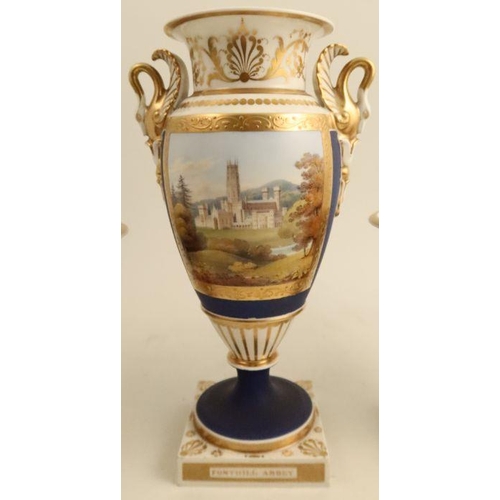 635 - A Chamberlains Worcester garniture of vases, the central vase decorated with a named view of Font Hi... 