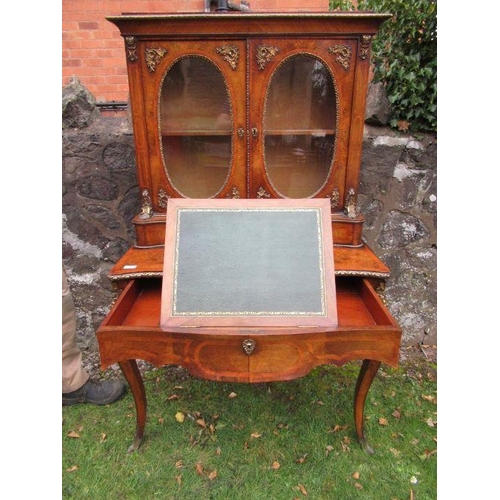 64 - A 19th century burr walnut and king wood writing desk, with ormolu mounts, width 36ins, height 60ins