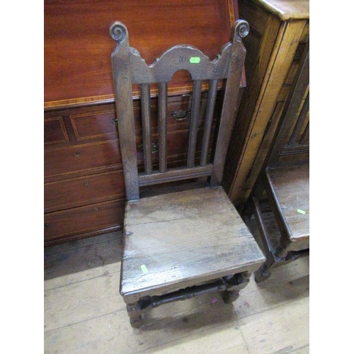 75 - Four Antique oak hall chairs, with solid seats