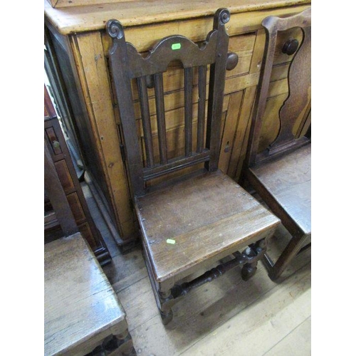 75 - Four Antique oak hall chairs, with solid seats