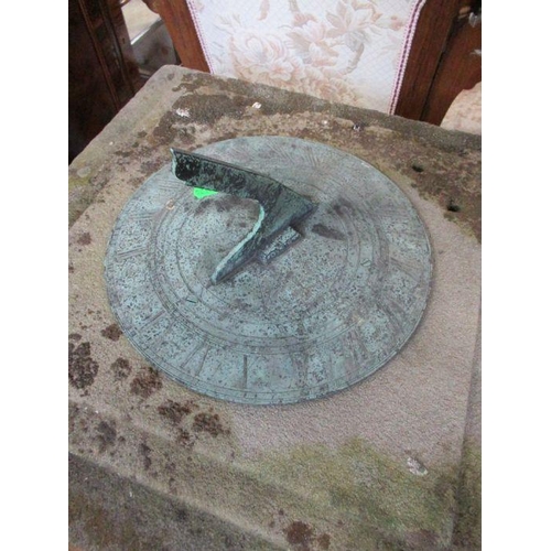 77 - A sectional  stone sundial, with case brass scale and gnomon, width 18ins, height 28ins  There are s... 