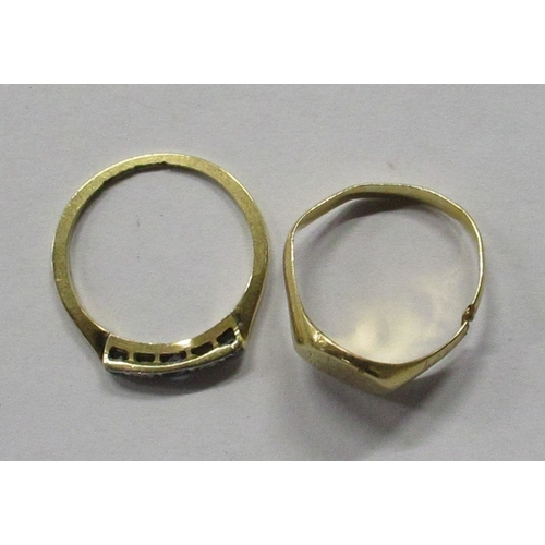 461 - A gold signet ring, engraved with initials, unmarked, weight 3.4g, together with and a sapphire and ... 