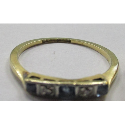 461 - A gold signet ring, engraved with initials, unmarked, weight 3.4g, together with and a sapphire and ... 