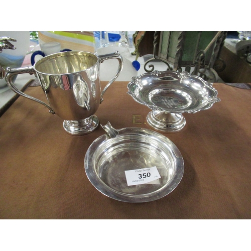 350 - A hallmarked silver trophy, silver ash tray and a silver dish total weight 10oz