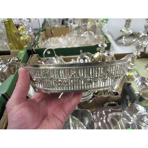 307 - 2 boxes of assorted silver plate including candle sticks, tureens and baskets