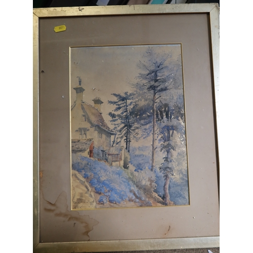 130 - Joan B Ticer, a Chinese brush picture, together with a watercolour of Bisley a docks scene and a pri... 