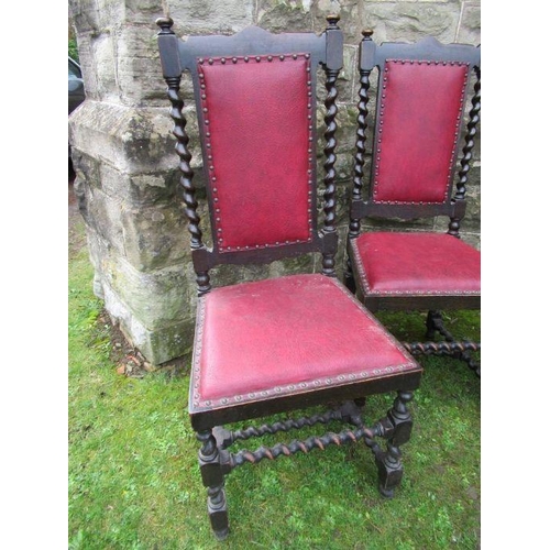 25 - A set of four (three plus one) antique design chairs with red leather seats and back