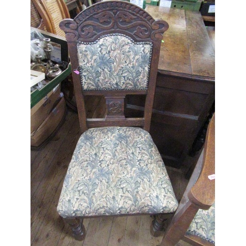 38 - An Edwardian open arm chair together with another open arm chair with carved decoration,  with two m... 