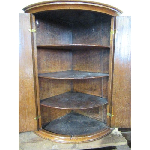 4 - A 19th Century oak bow fronted corner cupboard. max width 25ins, height 34ins, together with a repro... 