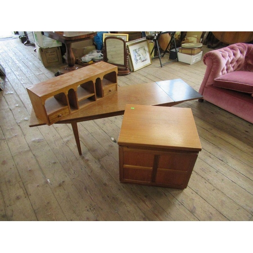 42 - A collection of furniture to include an oak gate leg table, Nathan coffee table, Nathan unit , tea t... 