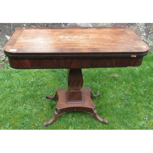 55 - A 19th century mahogany rosewood fold over table, width 36ins, height 28ins