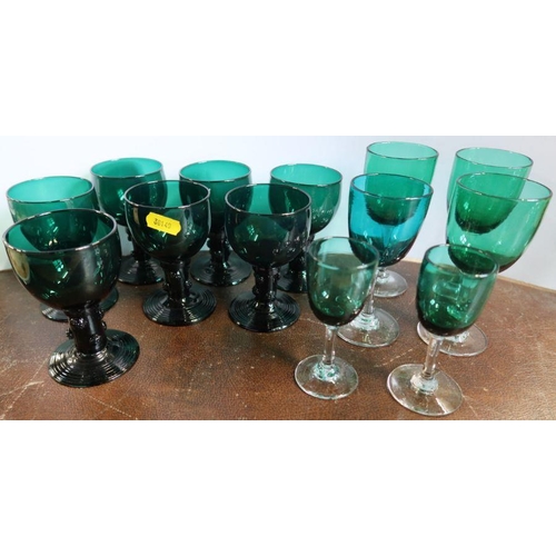 Seven Georgian Dutch style Roemer glasses with raspberry prunt ...