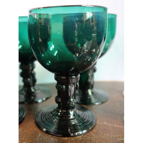Seven Georgian Dutch style Roemer glasses with raspberry prunt ...