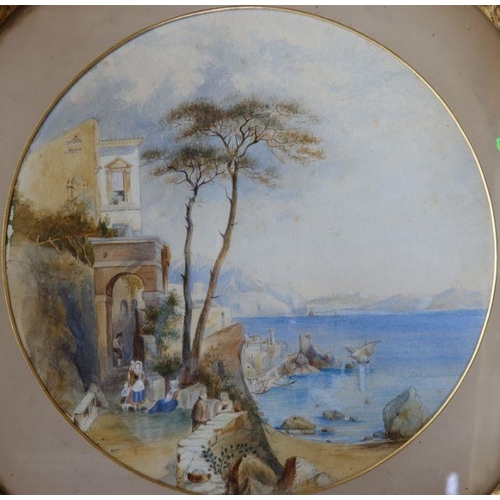 104 - A 19th century circular watercolour, Continental view, diameter 13ins