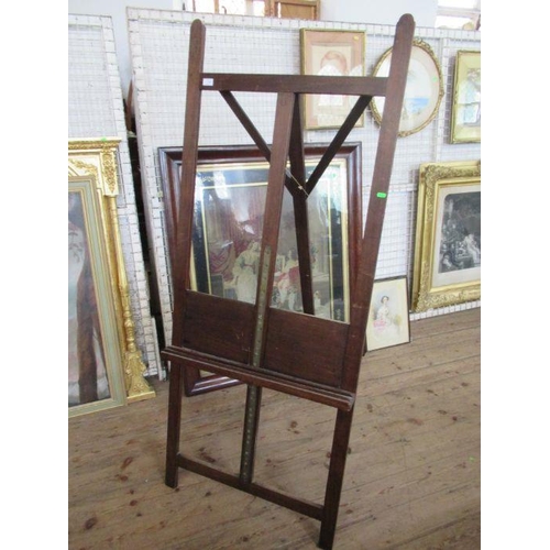 11 - An adjustable oak artists easel, stamped Halford Bros. Oxford St, London, height 72ins, width 29ins