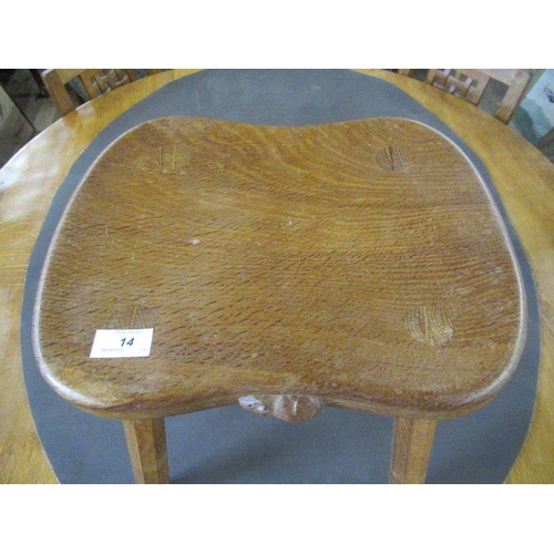 14 - A Robert 'Mouseman' Thompson of Kilburn four legged oak stool, width 14.5ins, height 18ins