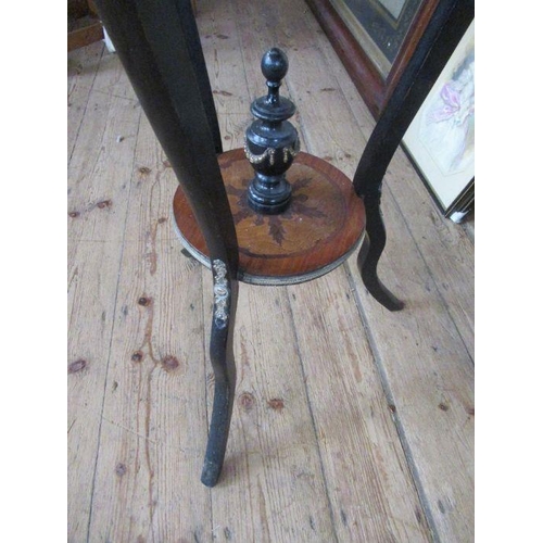 17 - A 19th century walnut and ebonized table, with gilt metal mounts and floral inlay top, set with a po... 