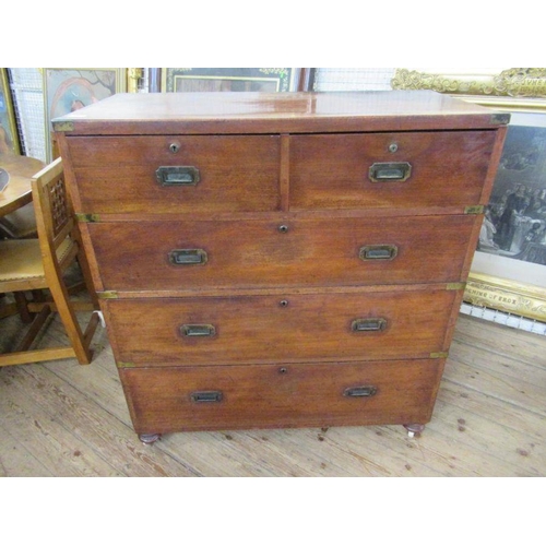 19 - A 19th century campaign chest, stamped E.Ross Dublin, width 40ins, height 44ins, depth 19ins, split ... 