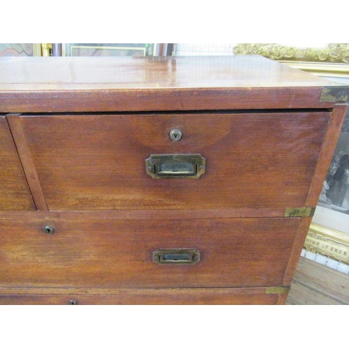 19 - A 19th century campaign chest, stamped E.Ross Dublin, width 40ins, height 44ins, depth 19ins, split ... 