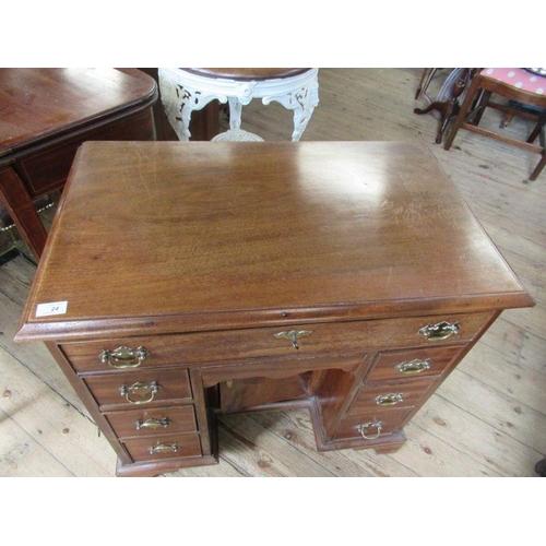 24 - A 19th century mahogany knee hole desk, width 31ins, depth 19ins, height 30.5ins