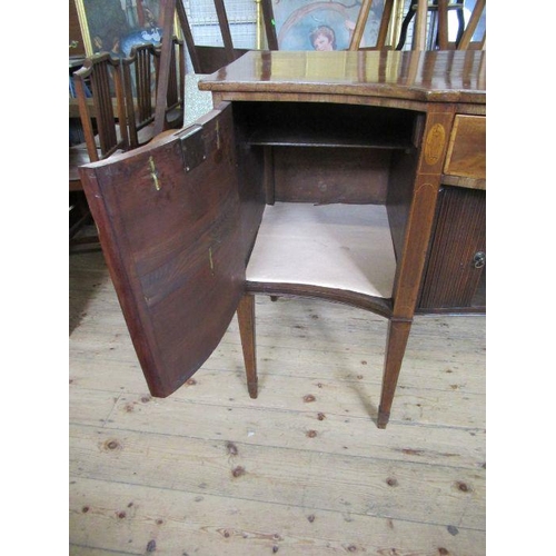 26 - A late Georgian mahogany sideboard, having tambour sliding doors, flanked by cellarette drawer and a... 