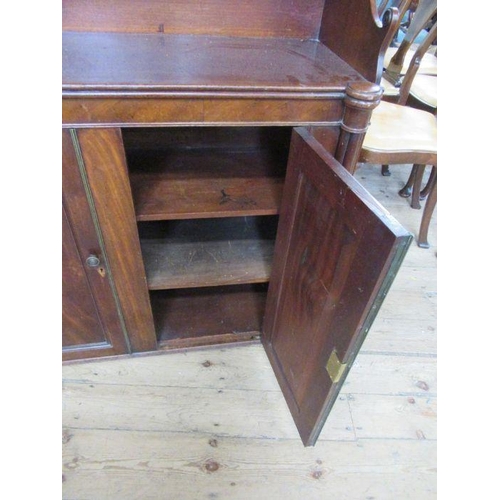 34 - A 19th century mahogany waterfall bookcase/ chiffonier, having waterfall set of shelves over cupboar... 