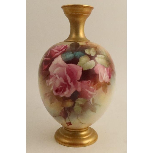 391 - A Royal Worcester vase, painted with roses by Jarman, shape number 1846, height 12ins - No signs of ... 