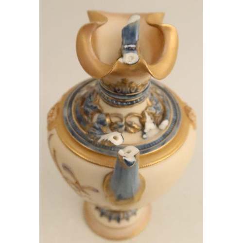 393 - A Royal Worcester ewer, decorated with enamelled leaves, shape number 1309, af - handle broken and i... 