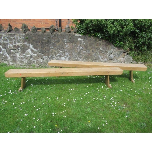 45 - A pair of pine benches, length 98ins, depth 10ins, height 17ins