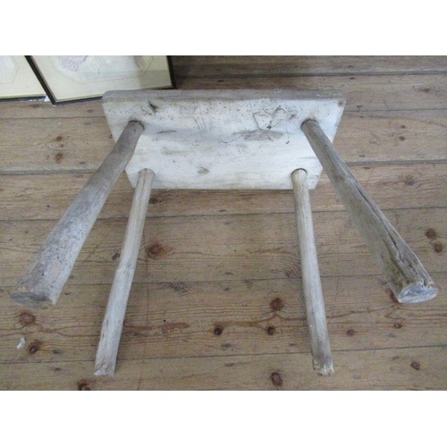 5 - An Antique primitive elm stool, with original paint, width 18.5ins, height 19ins