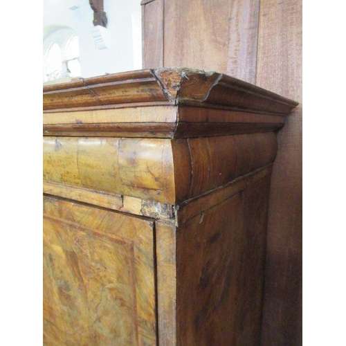 55 - An 18th century walnut secretaire cabinet, the drop down top section revealing drawers, over the bas... 