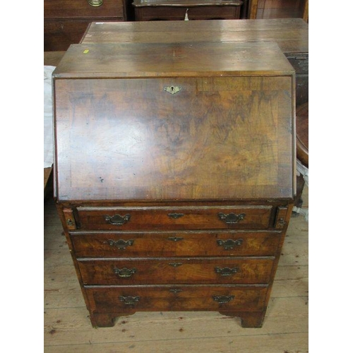 57 - A burr walnut bureau, width 27ins, height 39ins