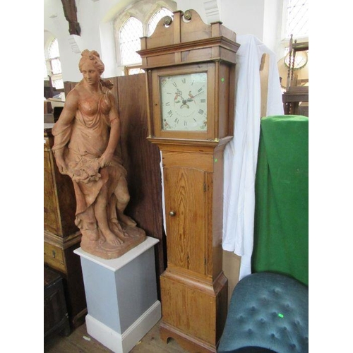 76 - A 19th century pine cased long case clock, the painted dial decorated with flowers and birds, signed... 