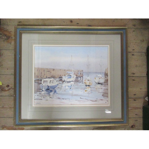 96 - Berthold Dunne, three watercolours, Reflections Bray Harbour, 15ins x 19ins, Low Tide Bray Harbour, ... 