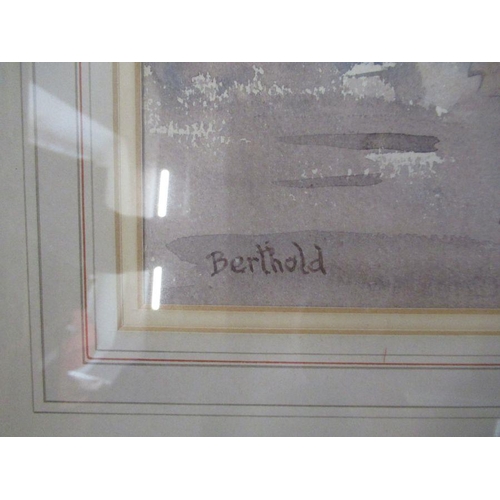 96 - Berthold Dunne, three watercolours, Reflections Bray Harbour, 15ins x 19ins, Low Tide Bray Harbour, ... 
