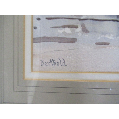96 - Berthold Dunne, three watercolours, Reflections Bray Harbour, 15ins x 19ins, Low Tide Bray Harbour, ... 
