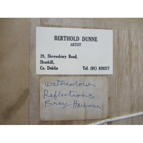 96 - Berthold Dunne, three watercolours, Reflections Bray Harbour, 15ins x 19ins, Low Tide Bray Harbour, ... 