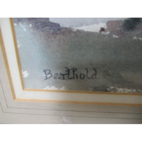 96 - Berthold Dunne, three watercolours, Reflections Bray Harbour, 15ins x 19ins, Low Tide Bray Harbour, ... 