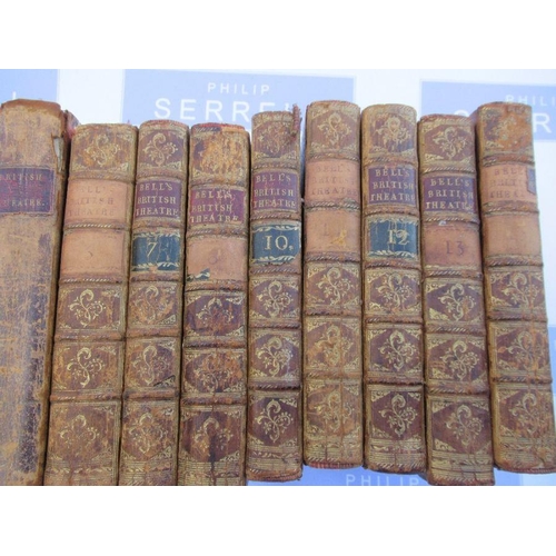 130 - A collection of 18th century leather bound books relating to the British Theatre, including Bell's B... 