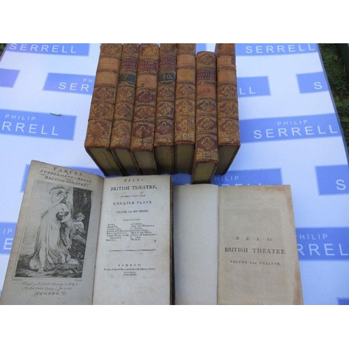 130 - A collection of 18th century leather bound books relating to the British Theatre, including Bell's B... 