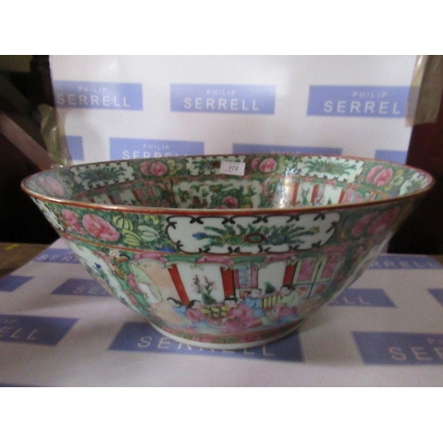 172 - A large Canton bowl, together with a smaller similar example, decorated in typical colours, diameter... 