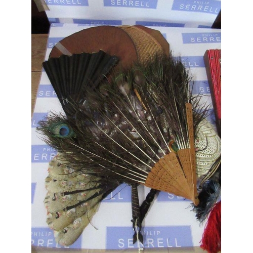 188 - A collection of assorted fans, including oriental style examples, peacock etc