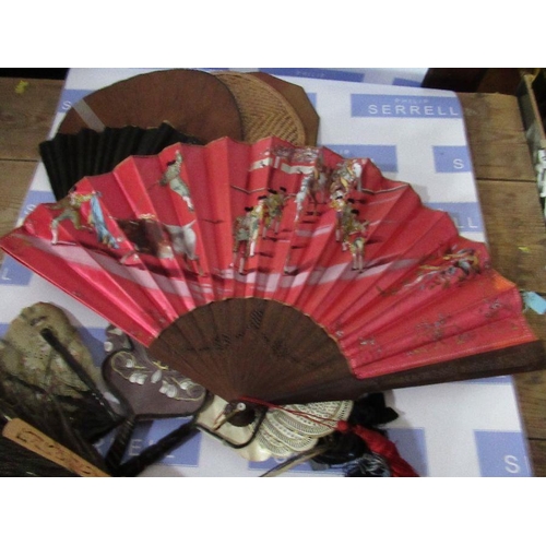 188 - A collection of assorted fans, including oriental style examples, peacock etc